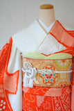 No.306  朱色絞り熨斗文様菊花刺繍振袖