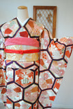 No.173 亀甲文様に扇面刺繍綸子振袖