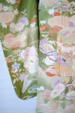 No.262 鶯色貝桶に四季の花々文様錦紗振袖