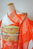 No.306  朱色絞り熨斗文様菊花刺繍振袖