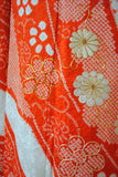 No.306  朱色絞り熨斗文様菊花刺繍振袖