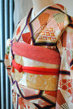 No.173 亀甲文様に扇面刺繍綸子振袖