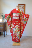 No.233 赤地花車文様刺繍綸子振袖　