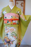No.234 鶸色松に鶴と花文様振袖