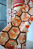No.173 亀甲文様に扇面刺繍綸子振袖