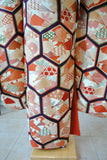 No.173 亀甲文様に扇面刺繍綸子振袖