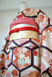 No.173 亀甲文様に扇面刺繍綸子振袖