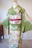 No.262 鶯色貝桶に四季の花々文様錦紗振袖