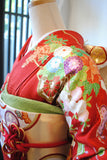 No.233 赤地花車文様刺繍綸子振袖　