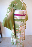 No.262 鶯色貝桶に四季の花々文様錦紗振袖