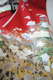 No.153 赤地蝶々に白芍薬文様振袖