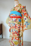 No.264 鶯色百花花薬玉文様振袖