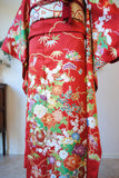 No.233 赤地花車文様刺繍綸子振袖　