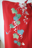 No.153 赤地蝶々に白芍薬文様振袖