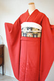 No.189　赤無地汕頭刺繍縮緬振袖