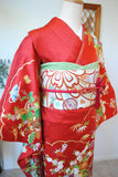 No.233 赤地花車文様刺繍綸子振袖　