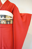 No.189　赤無地汕頭刺繍縮緬振袖