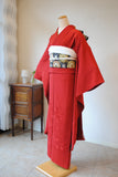 No.189　赤無地汕頭刺繍縮緬振袖