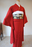 No.189　赤無地汕頭刺繍縮緬振袖