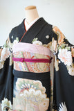 No.145 鶴に牡丹松文様ぼかし黒振袖