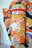 No.160 檜扇に鶴梅刺繍黒振袖
