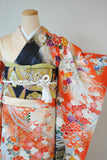 No.274 ぼかし綸子おしどりに四季草花文様振袖