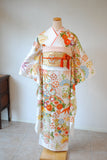 No.267 ＜吉澤織物製＞松竹梅に吉祥花々文様白綸子振袖