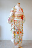No.267 ＜吉澤織物製＞松竹梅に吉祥花々文様白綸子振袖
