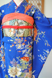 No.229 【特選】群青色錦紗地百花繚乱刺繍振袖　一式