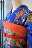 No.229 【特選】群青色錦紗地百花繚乱刺繍振袖　一式