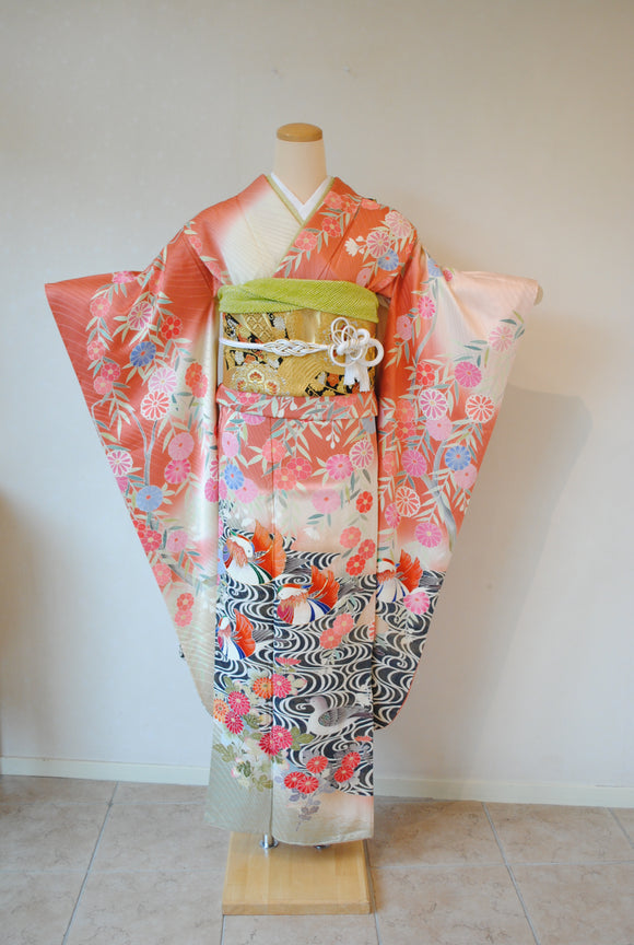 No.263 枝垂れ花々におしどり光琳文様振袖