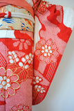 No.64 桐菊に滝文様赤絞り振袖