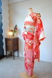 No.64 桐菊に滝文様赤絞り振袖