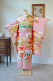 No.140　花々檜扇疋田文様振袖