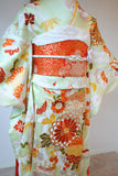 No.107 薄緑色綸子地立涌文様刺繍振袖