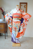 No.110 扇面に四季の花々文様綸子振袖