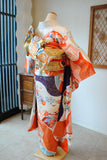 No.110 扇面に四季の花々文様綸子振袖