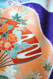 No.110 扇面に四季の花々文様綸子振袖